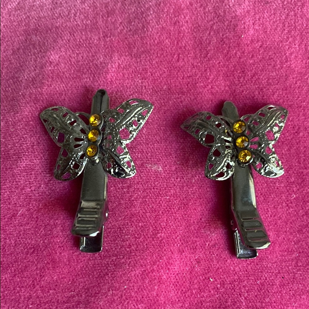 Butterfly Hair Clips with Yellow Accents